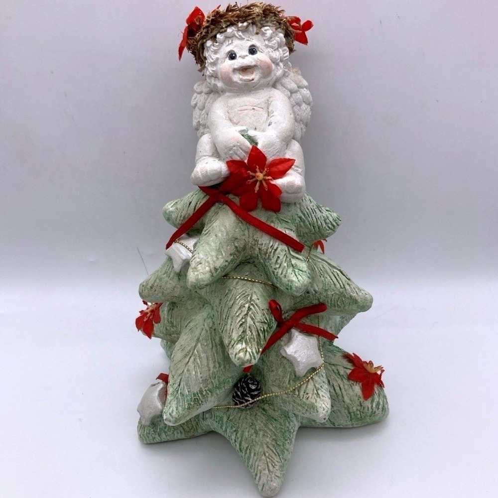 Dreamsicles Vintage 1994 Cherub Riding Christmas Tree. Heavy Clay Made In Mexico